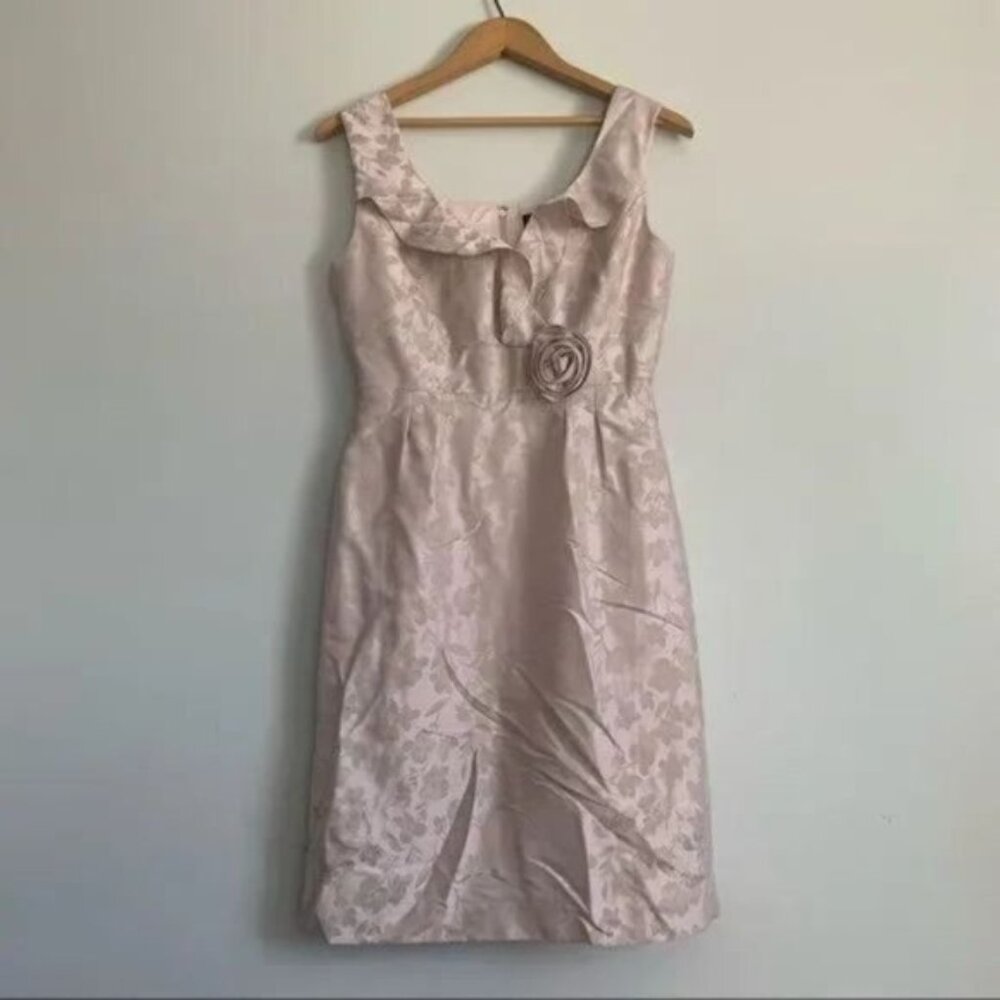 Tahari Pink Floral Sleeveless Formal Dress Ruffled Neckline Size 4